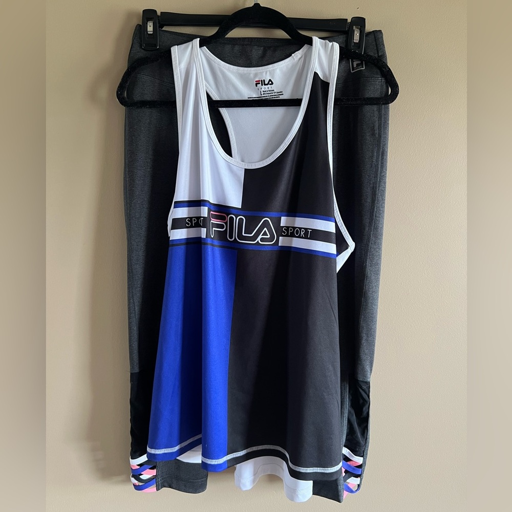 Fila Charcoal Sport Leggings with Zip Pocket, waist 15” & Sports top PtP 20”